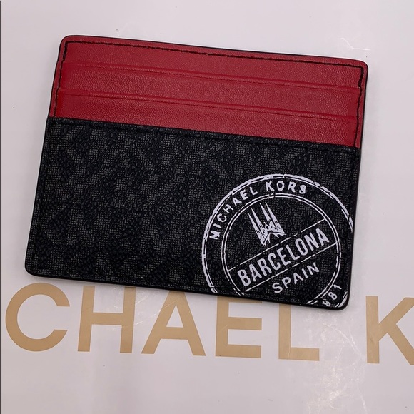 MICHAEL KORS COOPER TALL CARD CASE BLACK/SCARLET - Picture 11 of 16